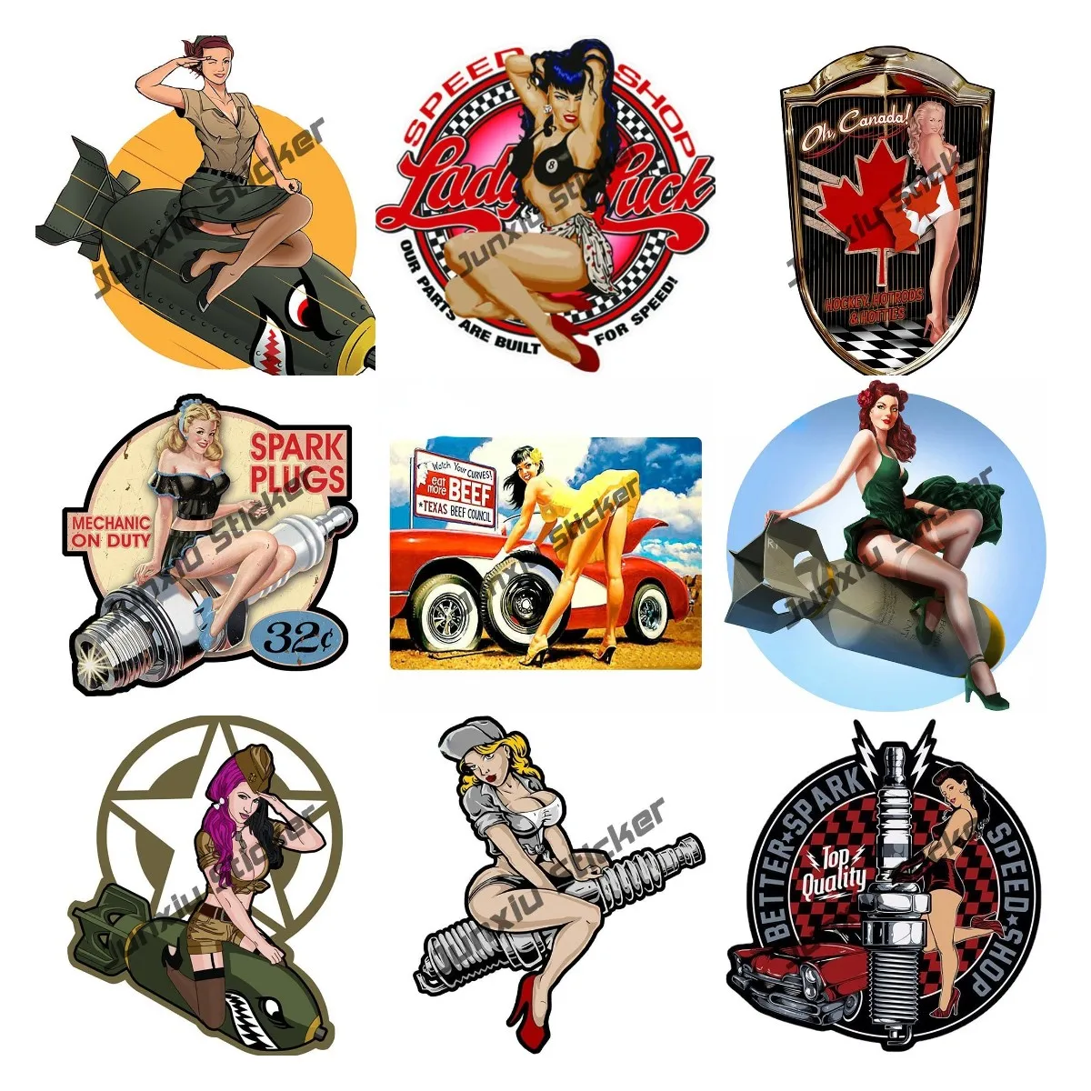 

Pin Up Girls Decals Retro Sticker Sign Army Punk Pin Up Girl Decal Hot Rod Car Sticker JDM Cartoon Boom Car Styling Accessories