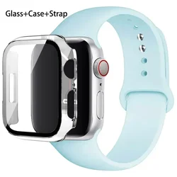 Premium Silicone Watchband Set with Glass Protector & Strap for 45mm series 7 8 9 (60 light green)