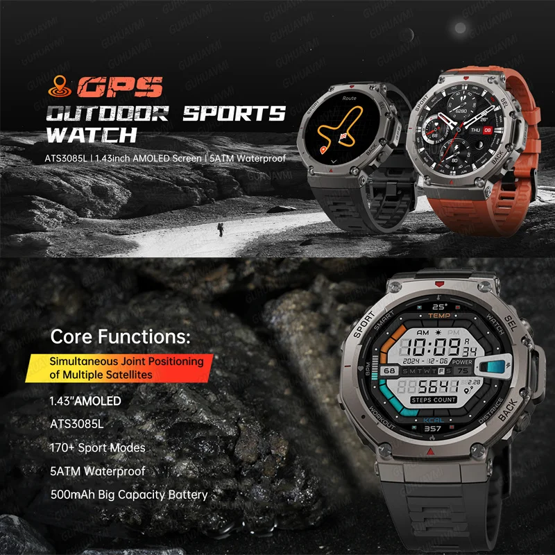 T-Rex 3 GPS Smart Watch 10ATM Waterproof Built-in Dual-band GNSS Compass Military Sport Smartwatch Men 2025 New For Xiaomi Ultra 4