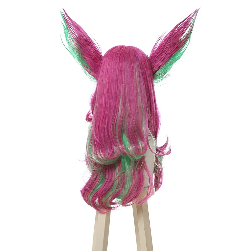 ROLECOS LOL Star Guardian Xayah Cosplay Wig 65cm Mixed Color Women Cosplay Wigs with Ears Heat Resistant Synthetic Hair