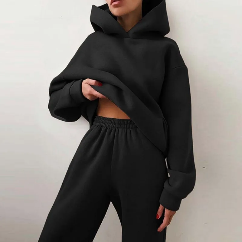 Women's Clothing Autumn Winter European American Casual Fashion Thickened Long-sleeved Sweatshirt Trousers Two-piece Suit 3