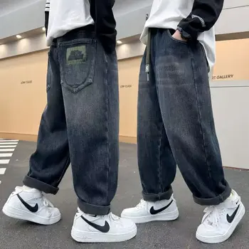 2-8Y Boys Jeans New Autumn Toddler Kid Casual Fashion Demin Pants Ins Cartoon Print Pocket Mid Waist Children Boys Trouser 1