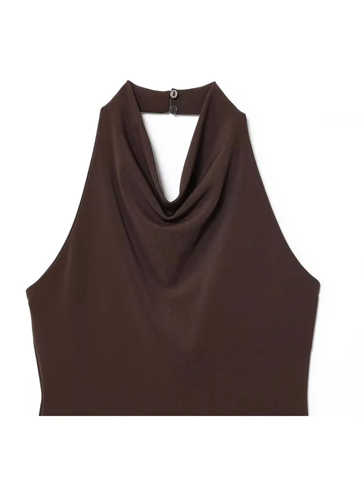 2025 Halter And Exposed Back Long Dress For Woman Summer Pleated Tulle Elegant  New Women's Fashion Party Dresses ﻿