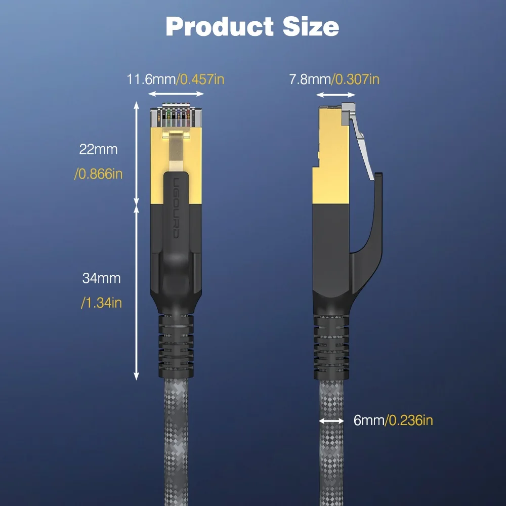 Cat8 이더넷 케이블 40Gbps 2000MHz 차폐형 브레이드 네트워크 케이블 라우터, 모뎀용 고속 RJ45 LAN 코드 0.5m 1m 5m 10m 30m