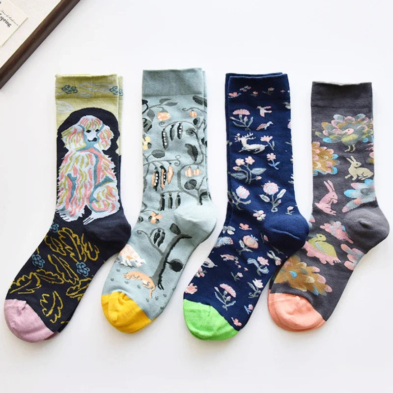 

Daffodil Rose Bird Art Retro Oil Painting Socks Women Chic Jacquard Cozy Combed Cotton Streetwear Skateboard Tide Casual Socks