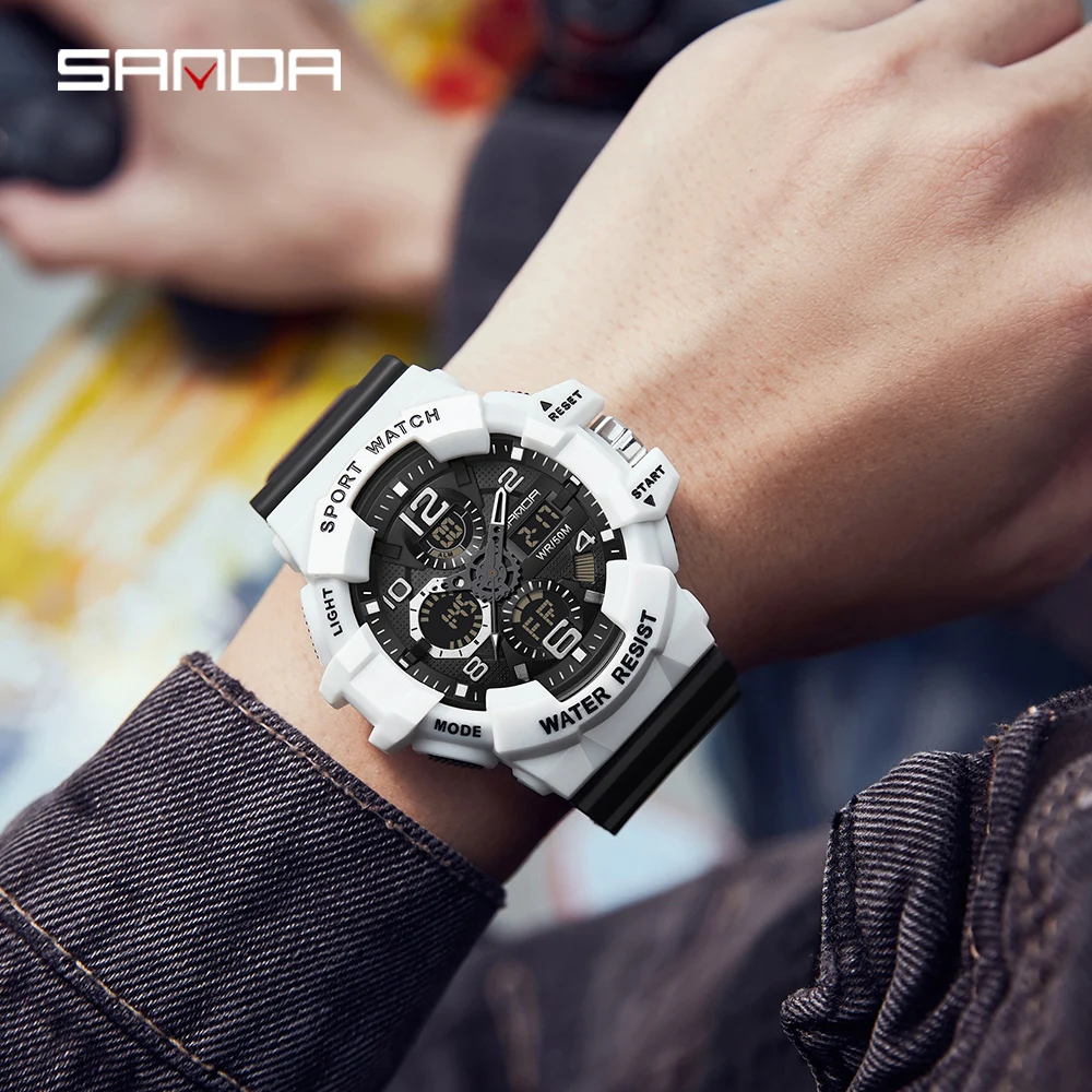 SANDA Military-Inspired Men's Digital Sports Watch - Waterproof Electronic Wristwatch