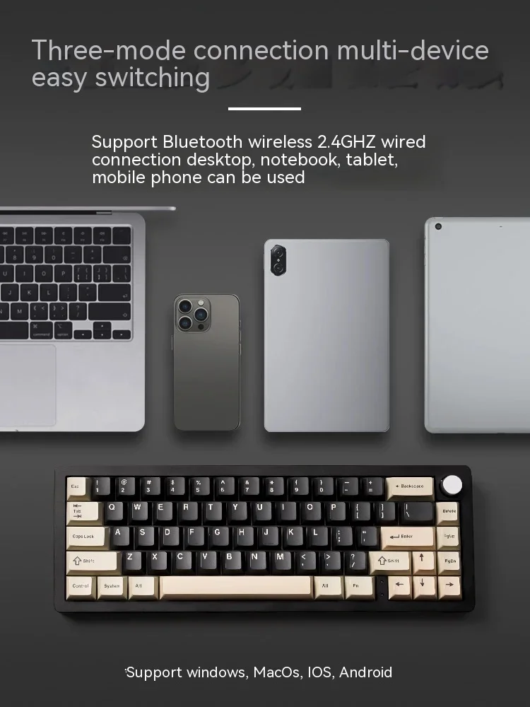 알루미늄 합금 기계식 키보드, 다기능 노브, 3 가지 모드, RGB 게임용 키보드, 핫 스왑 개스킷, PC 게이머, AL66, 2024 신제품