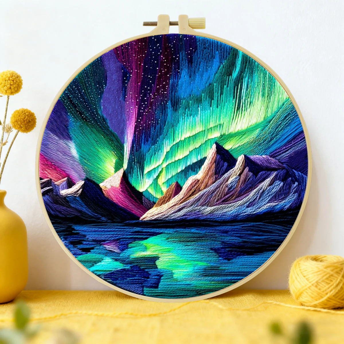 1 Stück 20X20CM/15X15CM 7,87/6,3 Zoll Aurora Stickerei-Starter-Set DIY-Kit DIY-Stickerei-Set Handarbeits-Set für Anfänger