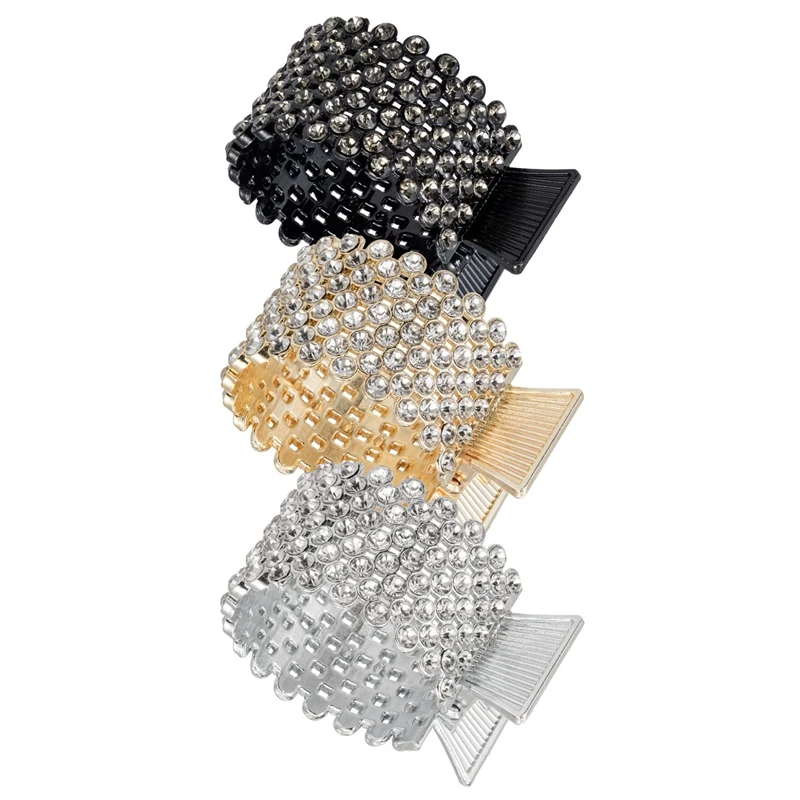 

3PCS Rhinestone Hair Claw Clips For High Ponytail, Small Metal Shark Hair Clips Ponytail Buckle Holder Decorative Hair