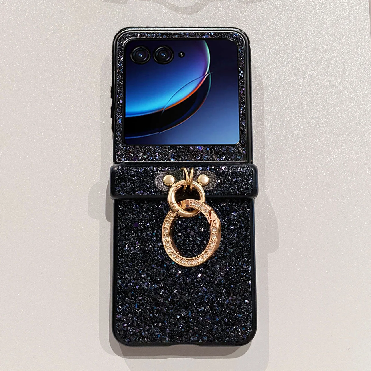 Luxurious Shiny Diamond Rhinestone Glitter Ring Buckle Case - Protective 3-Piece Back Cover