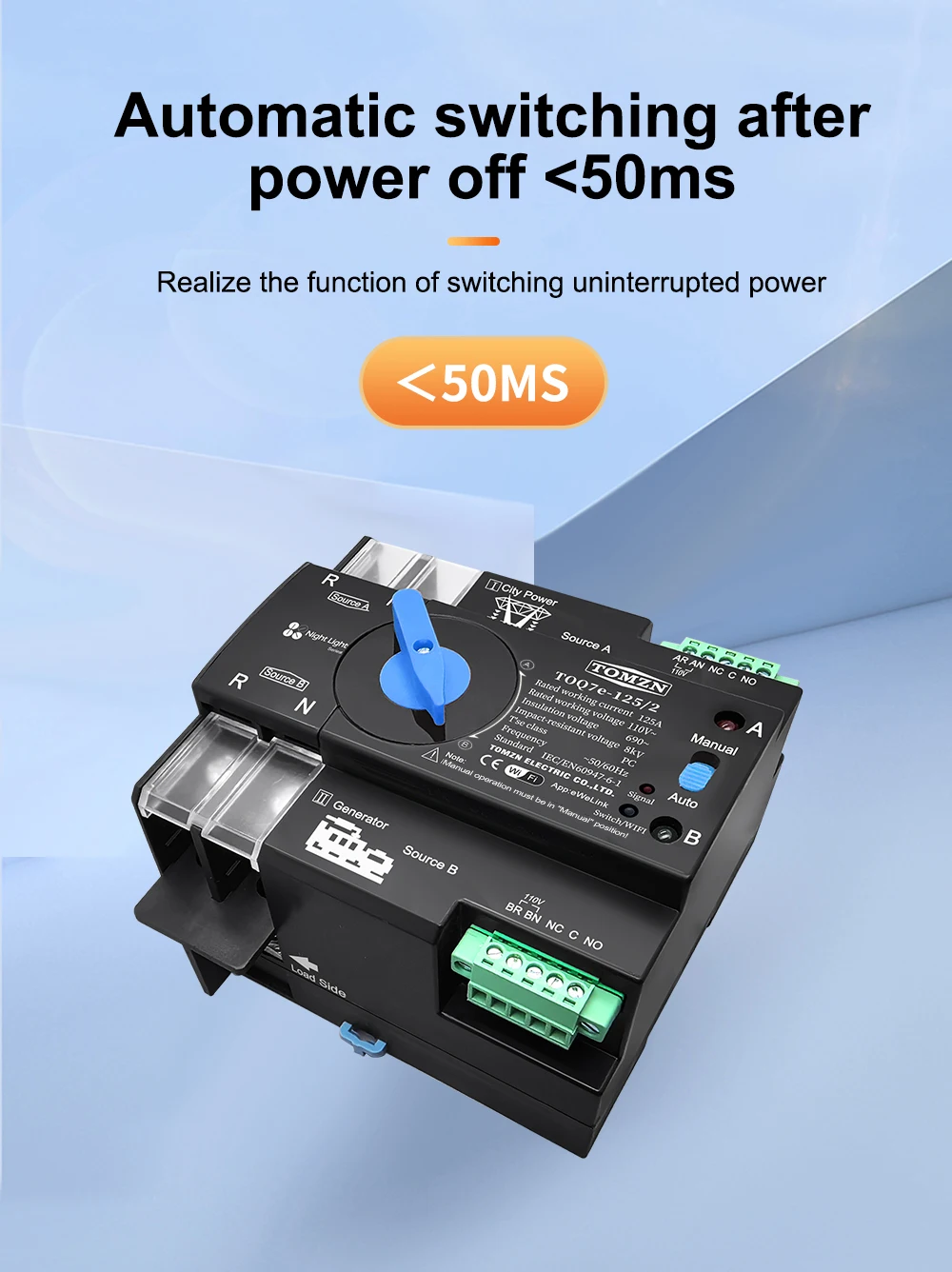 AC110V 120V WIFI Smart ATS Dual Power Automatic Transfer Selector Switch Uninter