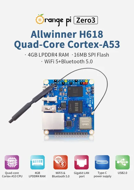 Orange Pi Zero 3 4GB 2GB 1GB 1.5GB RAM Allwinner H618 64-bit