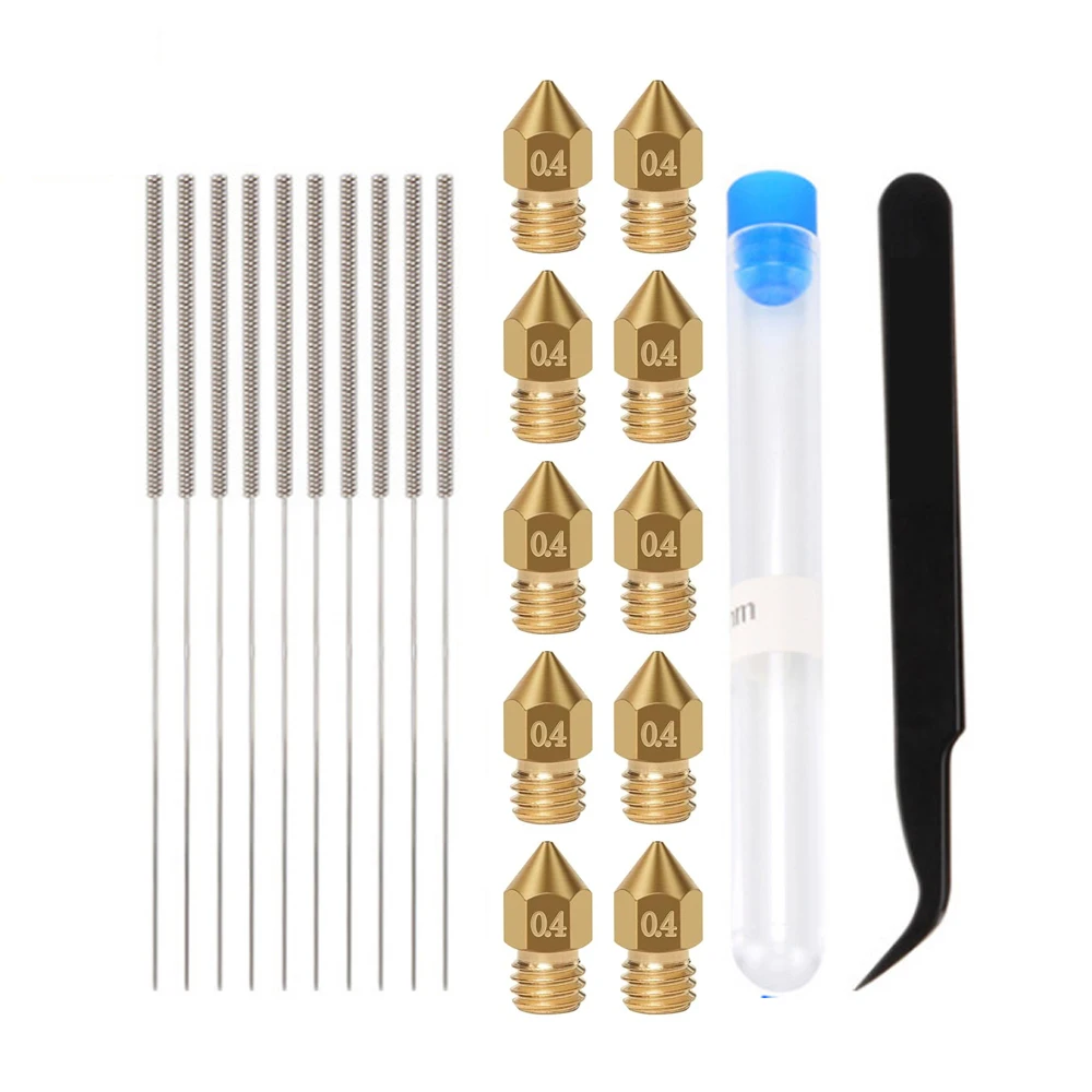 Ender 3 3S Pro V2 CR10 Anet A8 A8 + 3D 프린터 부품 21pcs in 1 용 10pcs 청소 바늘이있는 10PCS 0.4mm 황동 노즐 압출기