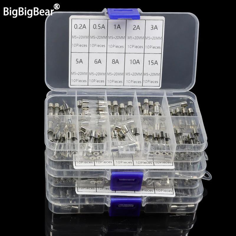Encaixotado Kit Fusível de Vidro Rápido-sopro Fusíveis de Vidro do Tubo do Carro Assorted do Agregado Familiar 5×20 mm 250v 0.2a 0.5a 1a 2a 3a 5a 8a 10a 15a 20a 30a