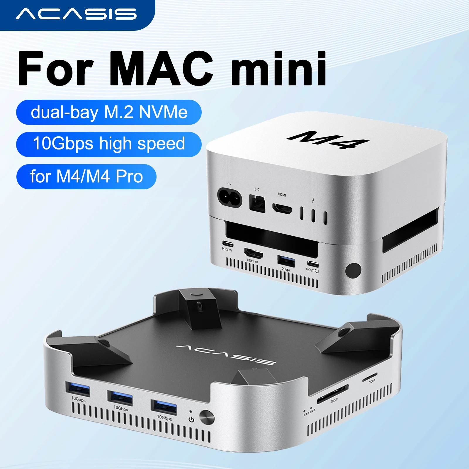 Acasis Mac Mini M4/M4 Pro 10Gbps USB-C Docking Station & Dual-bay