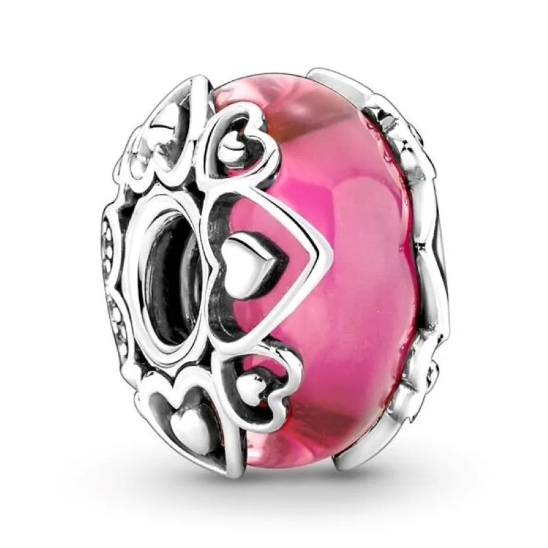 

Authentic 925 Sterling Silver Moments Reveal Your Love Pink Murano Glass Charm Fit Women Pandora Bracelet & Necklace Jewelry