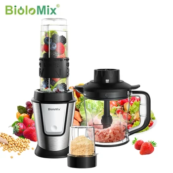 BioloMix 다기능 식품 가공기, 휴대용 착즙기 믹서기, 개인 스무디 믹서, 식품 다지기 및 건조 연마기, 3 in 1, 700W