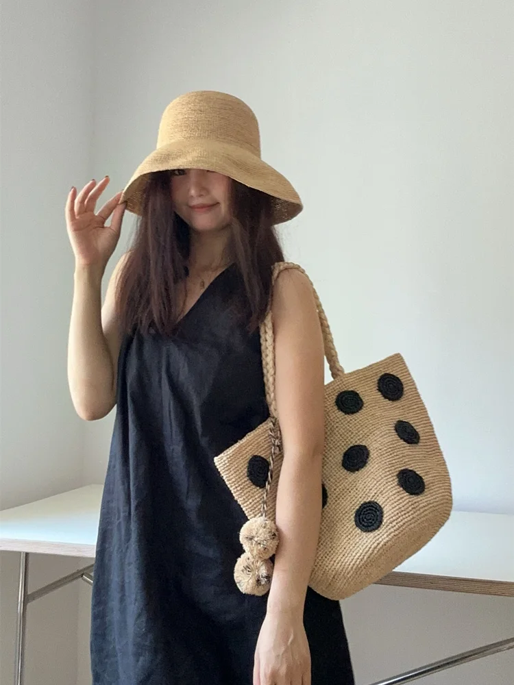 Natural Raffia Straw Tote Bag Large Capaci Casual Handbag Summer Beach Vacation Single Shoulder Handheld Bag for Women