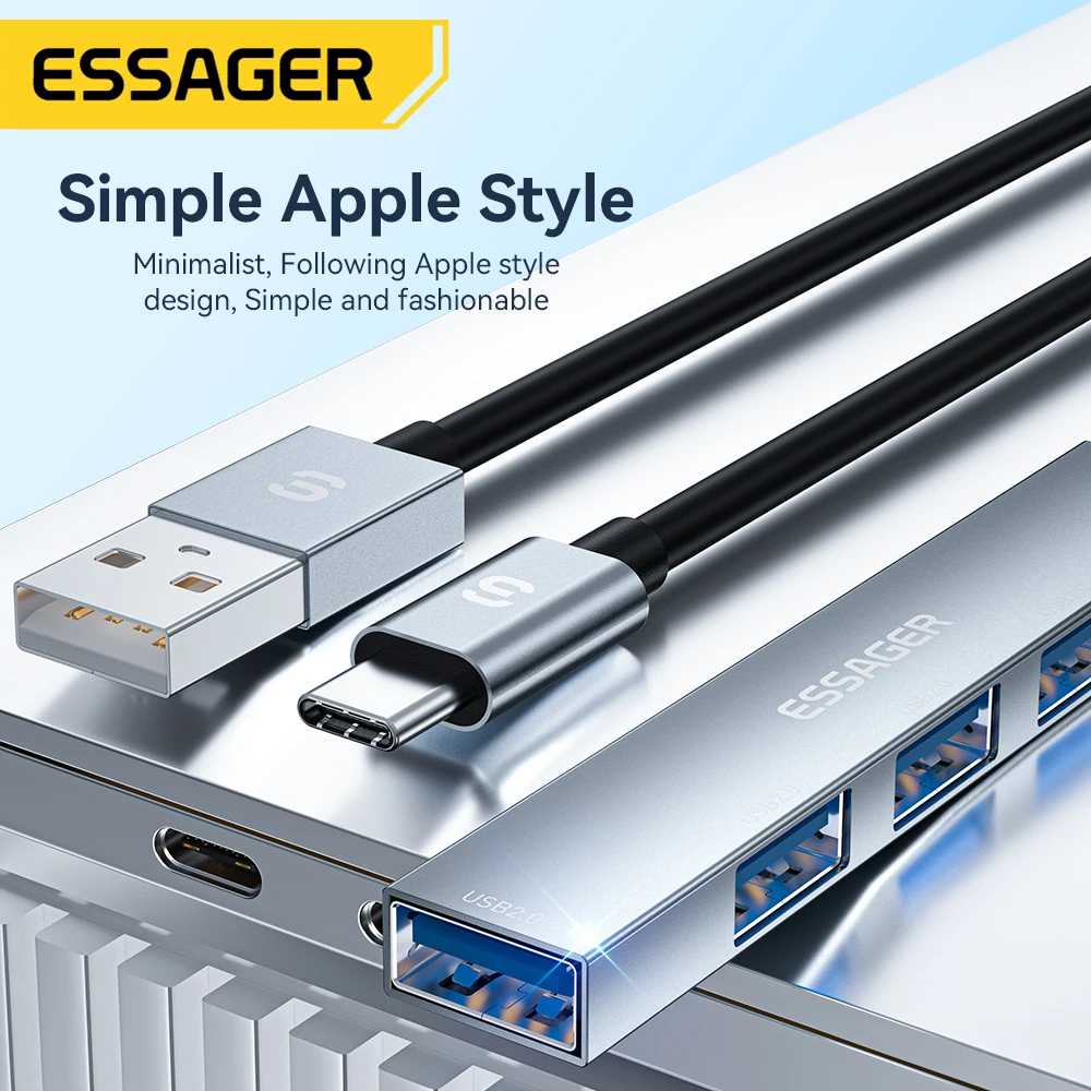 USB Hub Adapter Type C Docking Station USB Port Adaptor USB Hub Converter Cable Converter Docking Station Type C OTG Adapter Essager 4 in 1 USB Hub to Type C USB 2.0 for Macbook Air Pro Laptop Dock Station Splitter