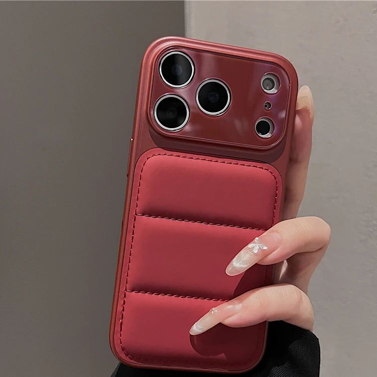 Luxury Down Jacket Phone Case with Shockproof Dual-Layer Armor and Large Window Cover