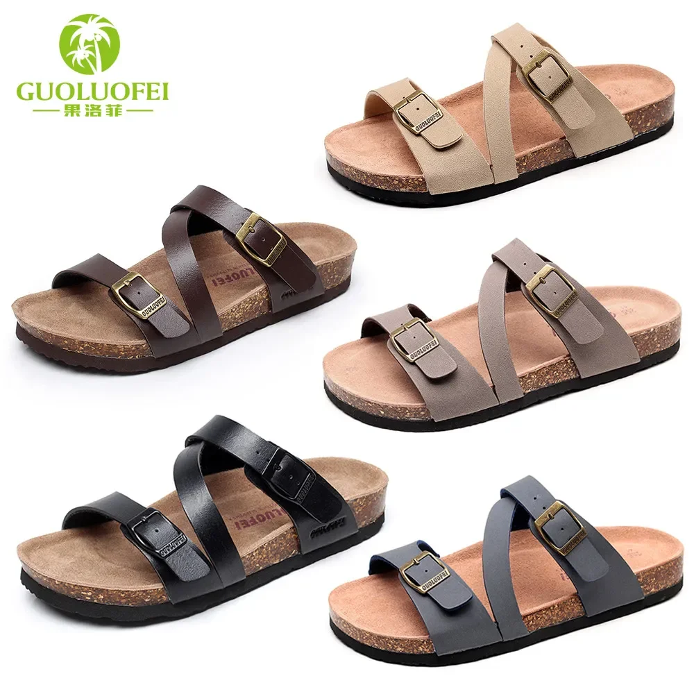 2024 New Men Women's Flat Sandals with Cork Footbed Open Toe Slides Adjustable Slip On Slippers for Summer Size 36-45