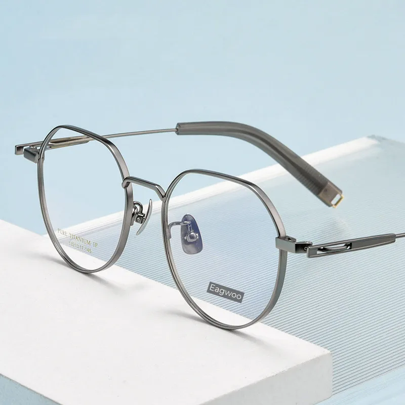 

Pure Titanium Eyeglasses Full Rim Optical Round Nerd Vintage Frame Prescription Spectacle High Grade Designed Elegant 51mm wide