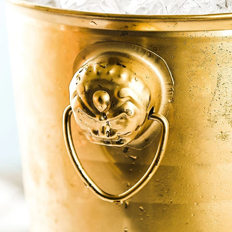 1PC 3L Stainless Steel Ice Bucket Thick Tiger Head Ice Bucket Party (Gold)