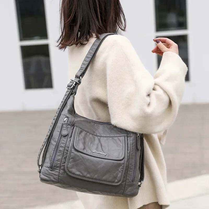 Genuine Leather Handbags Multifunction Casual Tote Bag Bagpack For Women Shoulder Bags