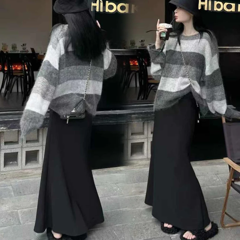 Korean Style Spring Maternity Woolen Fishtail Skirts Tall Women Mermaid Trumpet High Waist Pregnancy Long Loose Skirts