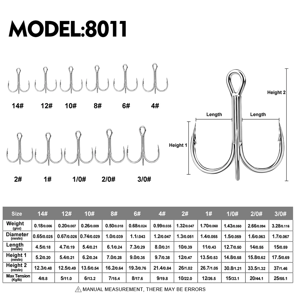 20pcs High Carbon Treble Hooks - Super Sharp, Solid Size 1#-14# Triple Barbed Steel Fishing Lure - Jigging Fishing Hook 2