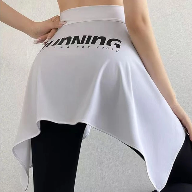 

Women Letter Print Yoga Tennis Dance Skirt Self Tie Cover Up Skirt Athletic Running Hip Covering Asymmetrical Wrap Skirt