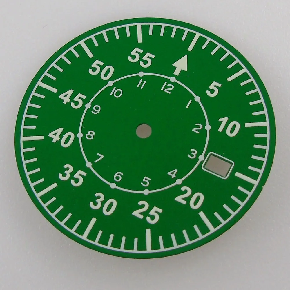 Pilot Watch Dial with Green Lume - 33.6mm, Available in Black, Blue, Green, and Coffee Colors