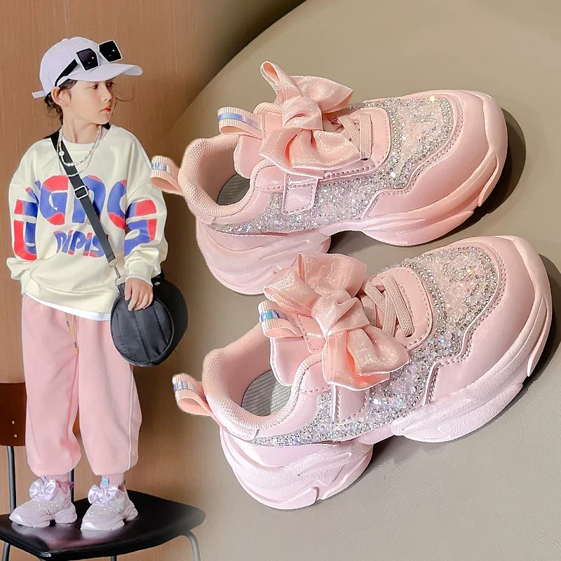 Girls Autumn Princess Shoes Bow Flower Party Shoes Fashion Kids Toddler Girls Comfortable Soft-Soled Dance Shoes with Sequined 4