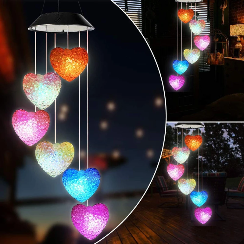 Color Changing Heart Shaped Solar Wind Chime Light Hanging Solar Light Wind Bell For Outdoor Home Party Garden Yard Solar Lamp led colors downlight ceiling luminaria lamp ac230v changing recessed panel light bulb lamp for hallway wall lights