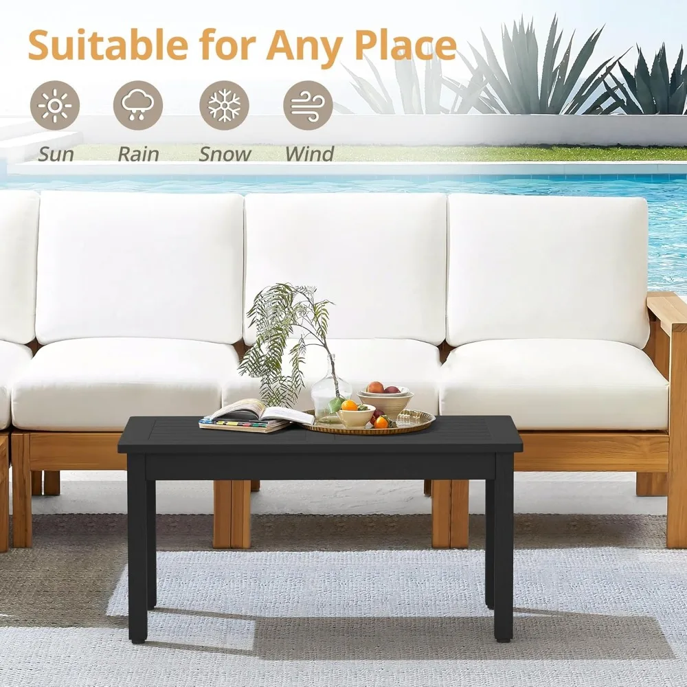 Coffee Table Rectangle,Patio Coffee Tables for Outside,with Slatted Tabletop for Deck, Garden, Balcony, Indoor or Outdoor Use 4