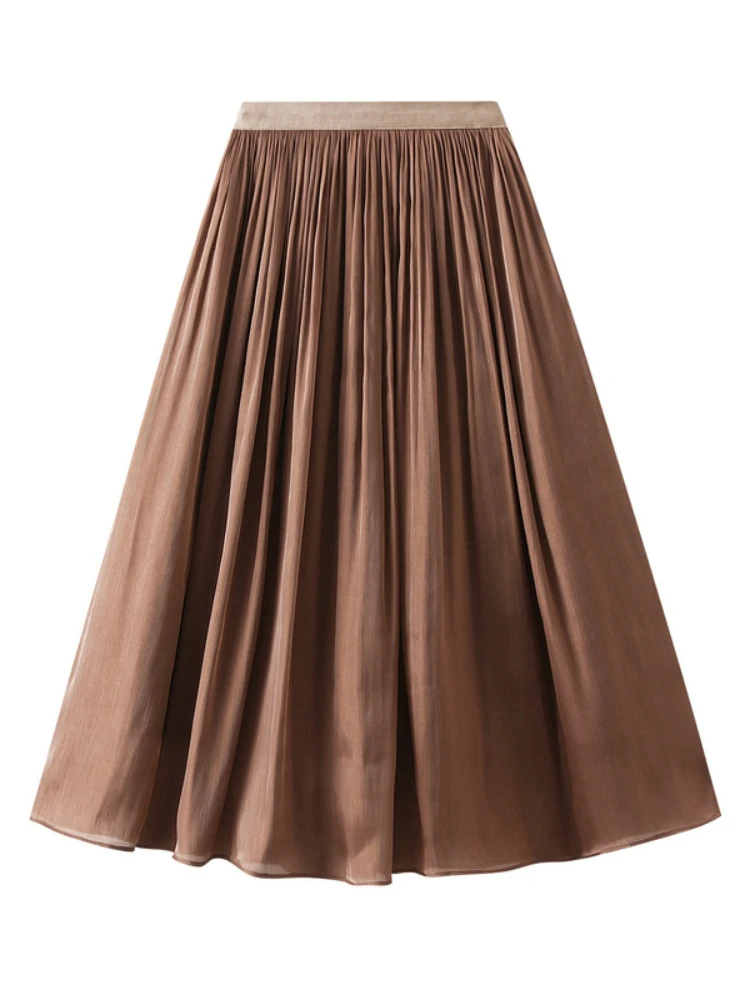 

Новинка 2024, модная шелковистая элегантная юбка, повседневная женская облегающая и облегающая юбка-трапеция средней длины, летние плиссированные юбки