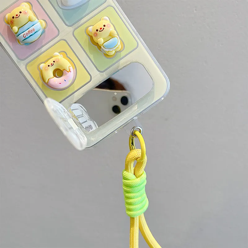 3D Cartoon Bear Phone Case with Hand Strap and Mirror Stand Cover
