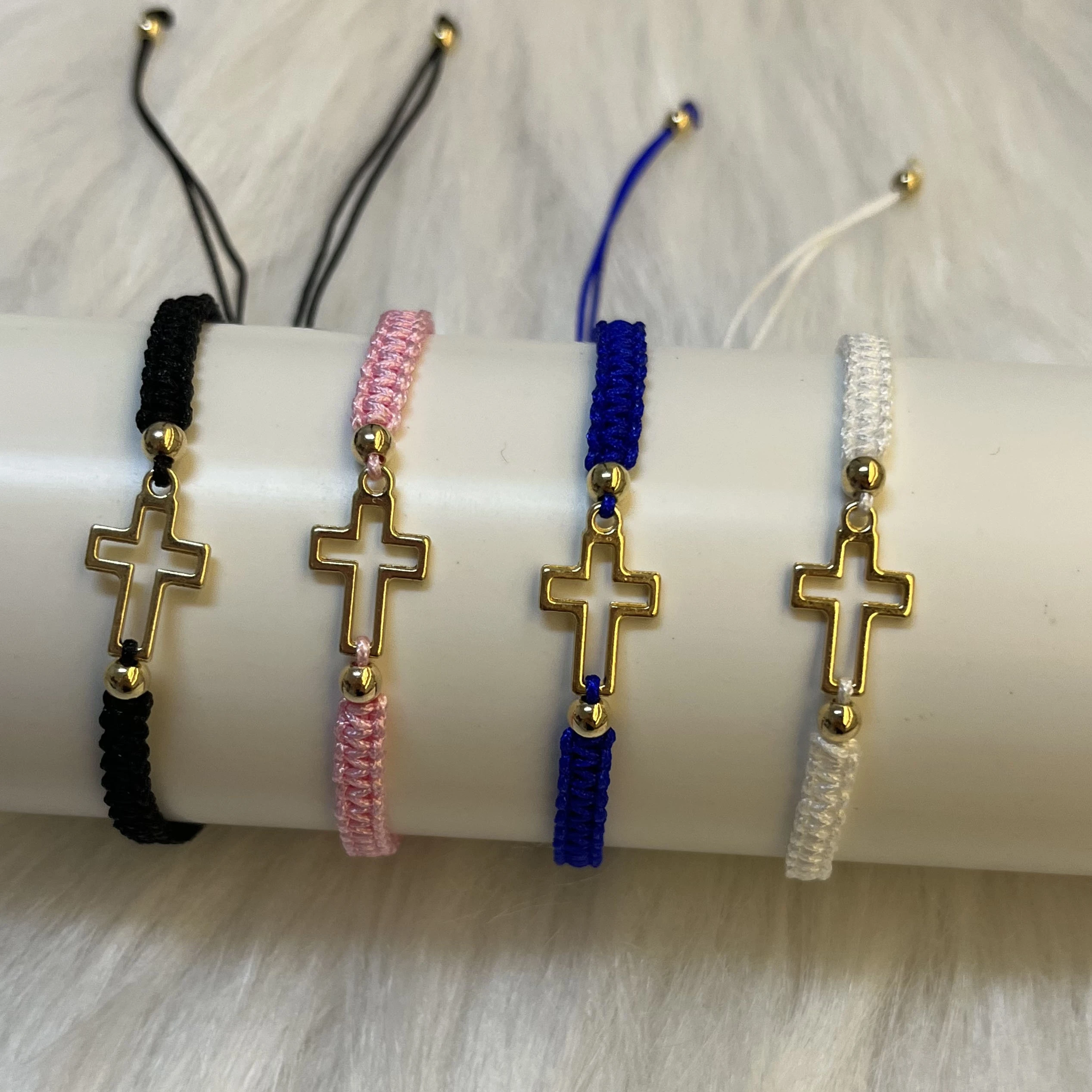 Hand Woven Cross Hollow Religious Prayer Bracelet Multiple Colors