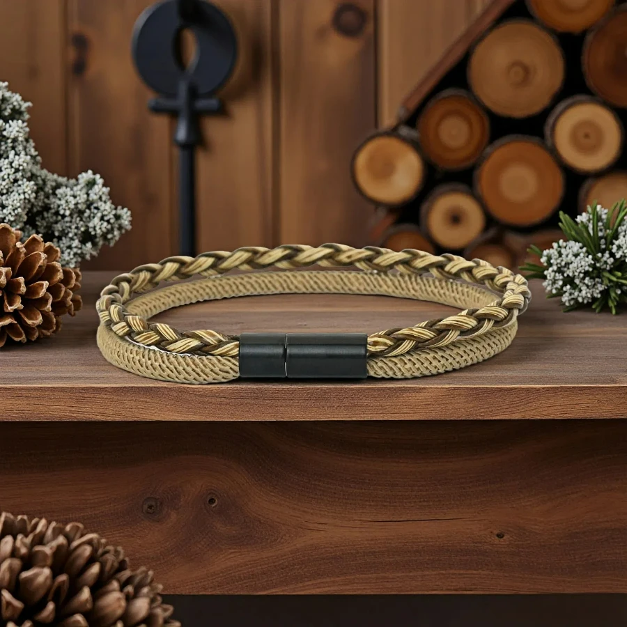 Handmade Leather Men Bracelet Bilayer Woven Accessory