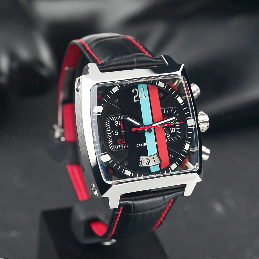 2022Fashion New Men's Color Bar Square Dial Sapphire Mirror Stainless Steel Leather Strap Sports Leisure Waterproof Quartz Watch