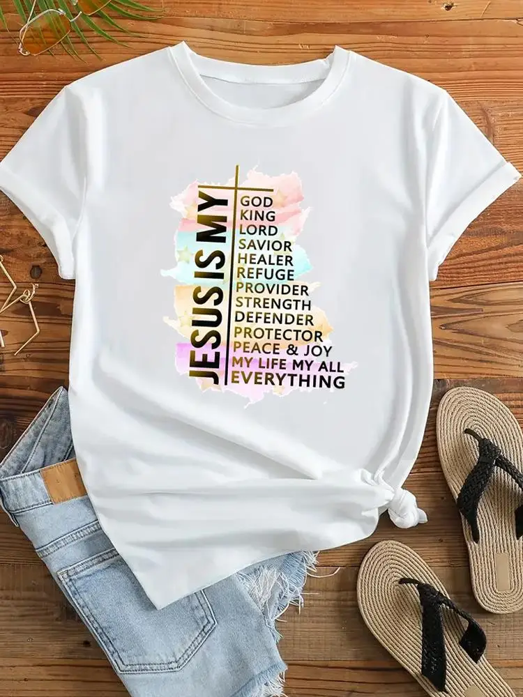

Fashion O-neck T Shirt Graphic T-shirts For Women Watercolor Faith Trend Print Short Sleeve Clothing Tee Top Womens Clothes