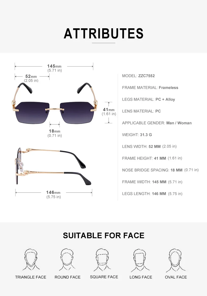 Retro Sonnenbrille Für Herren Quadratisch Randlos Leopard_voghion.com