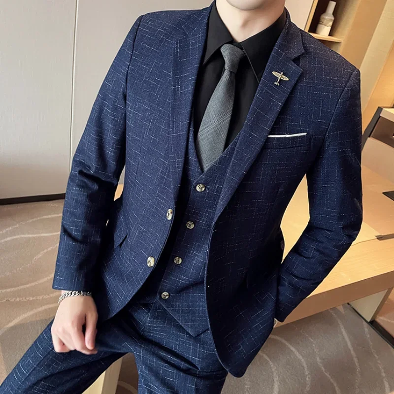 Abito da sposa di alta qualità per uomo, affari alla moda, sposo professionale e testimone, bel set da due pezzi - immagine 2