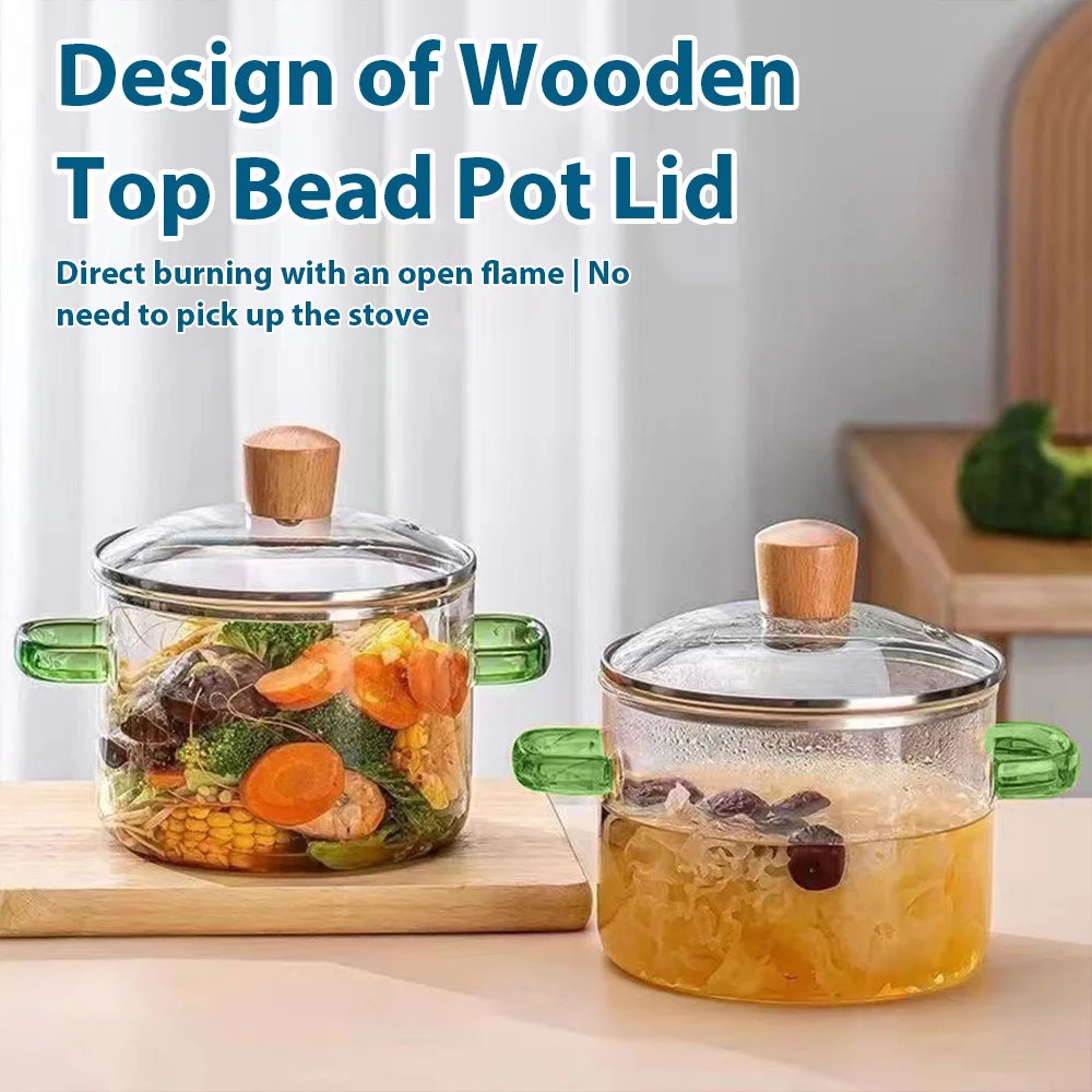 1.6L Transparent Double-handled Soup Pot Glass Health Cooking Pot Heatable On electric Ceramic Hob Instant Noodle Bowl Tools