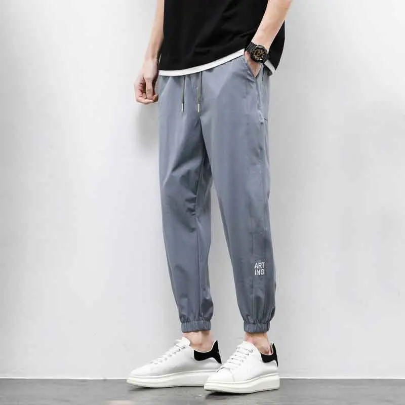 Summer Men Clothing Casual Sweatpants Korean Streetwear Fashion Male Quick Drying Elastic Waist Thin Versatile Loose Trousers