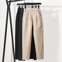 3 Colors Woolen Pants Women's Harem Pencil Pants 2024 Autumn Winter High Waist Elastic Korean Style Lady Suit Pants Trousers 2