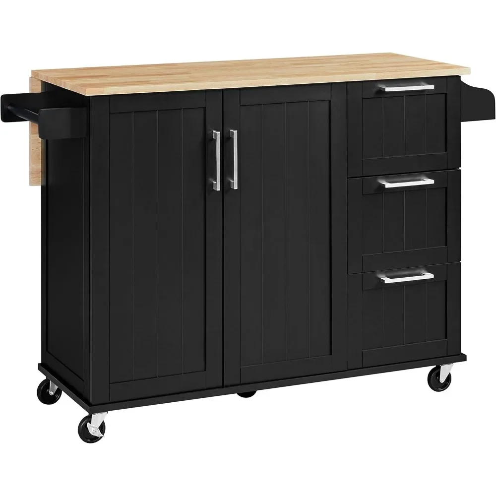 Rolling Kitchen Island Cart with Drop-Leaf Countertop Storage Cabinet 3 Drawers Spice Rack for Dinning Room