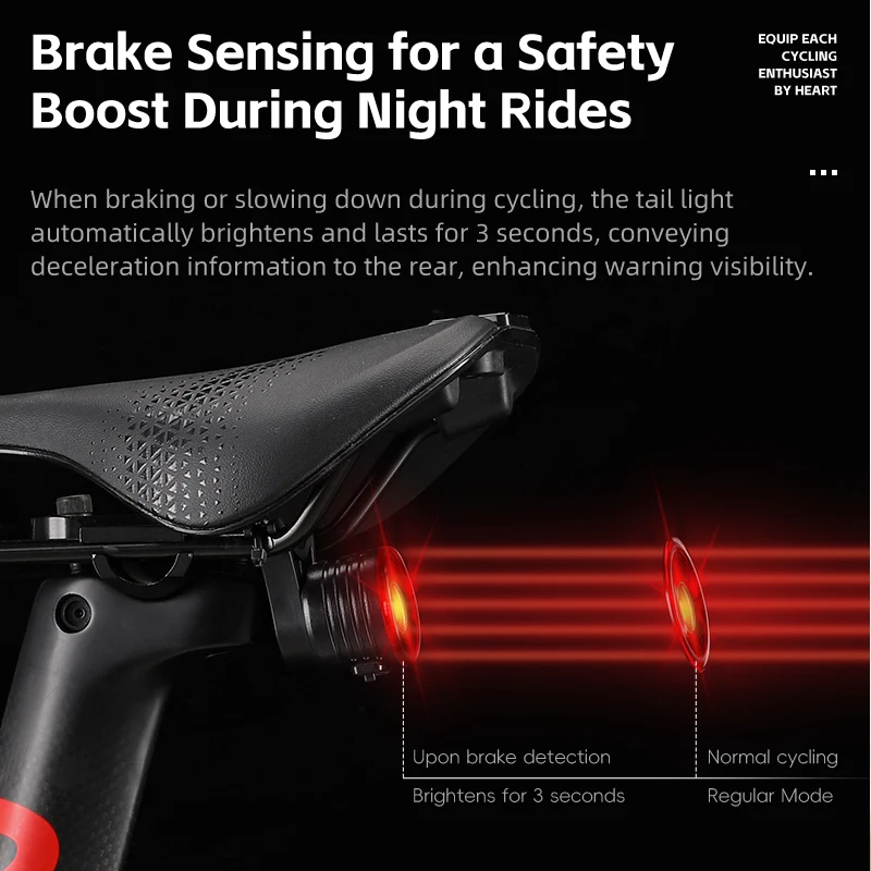 Bicycle Light Smart Brake Bike Tail Light Intelligent Type-C Charging Portable Safety Night Cycling Rear Light Bike Accessories