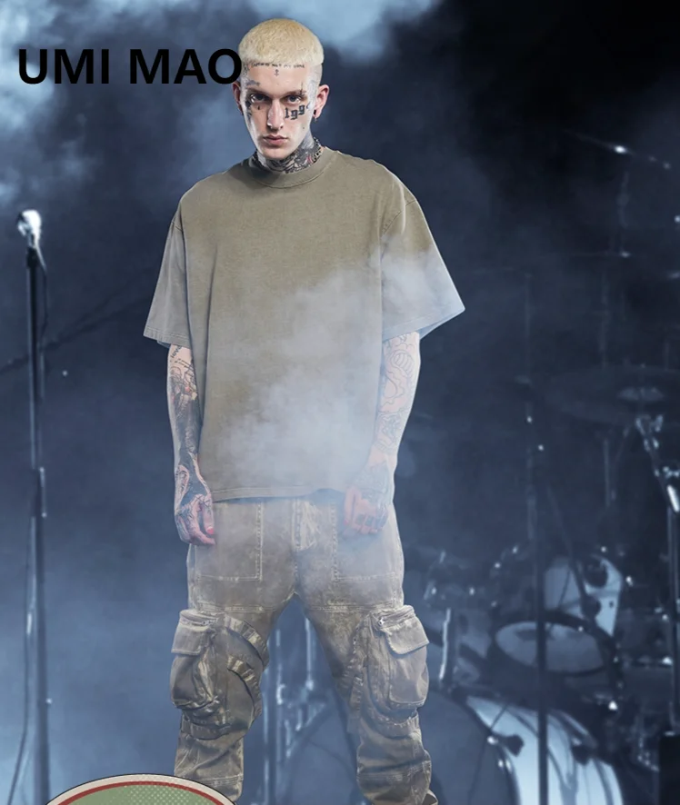 

UMI MAO Dune Style Ready-made Clothes Dyed Worn Cargo Pant Casual Pants Men's High Elastic Khaki Slim-fit Pants Fashion Men