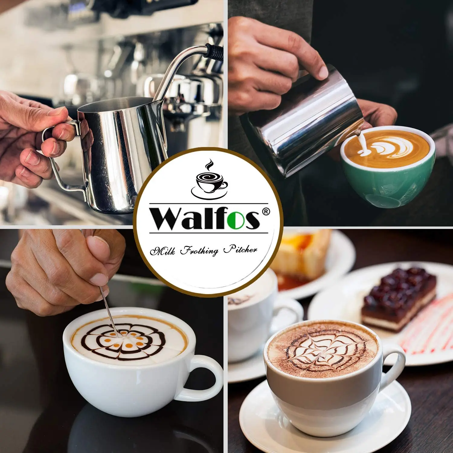 Coffee Pot WALFOS Style Espresso Coffee Milk Mugs Cup Pots Jug Handle Craft Coffee Garland Cup Latte Jug Stainless Steel